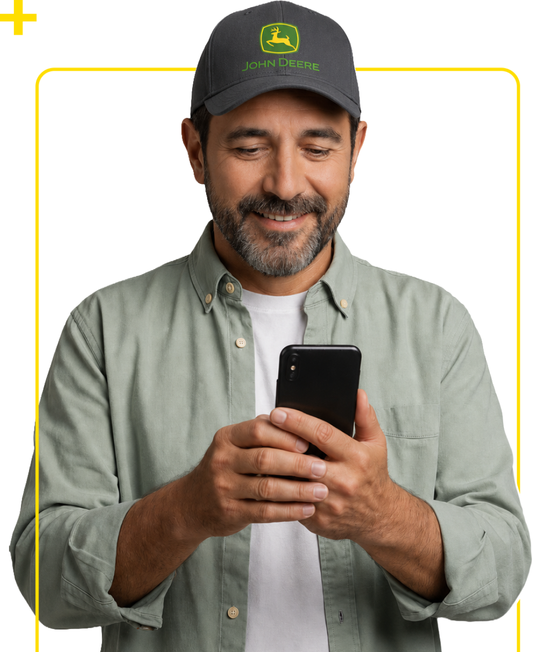 Cliente utilizando o aplicativo Meu Banco John Deere no celular