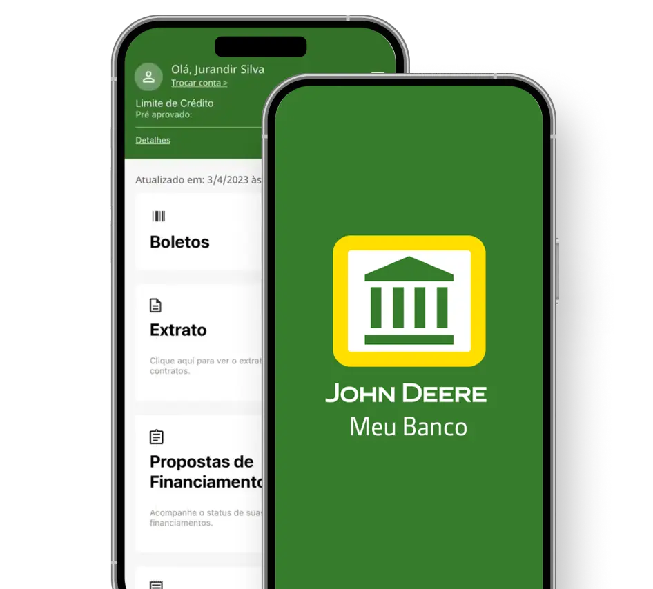Telas do aplicativo Meu Banco John Deere